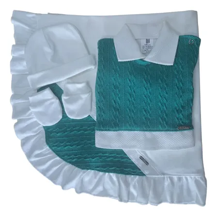 Kit Saída Maternidade Menino Macacão Manta Luva Touca Verde-musgo Rn