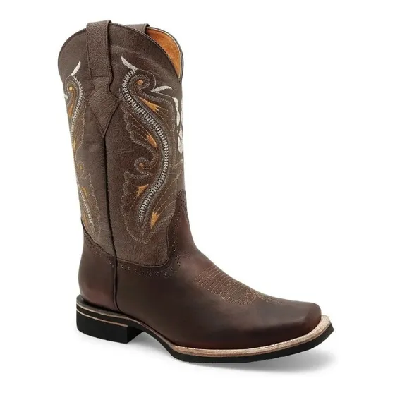 Bota Vaquera Hombre Rodeo Piel Bordada