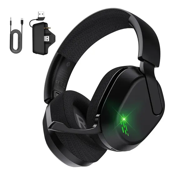 Headset Gamer Sim Fio, Triplo Modo(com Cabo+usb2.4g+bt5.4), Fone Gamer Com Microfone Desmontável, Com Microfone Flexível Enc, Rgb, Pc Gamer Acessorios, Reunião, Profissional C5t60x Cor Preto