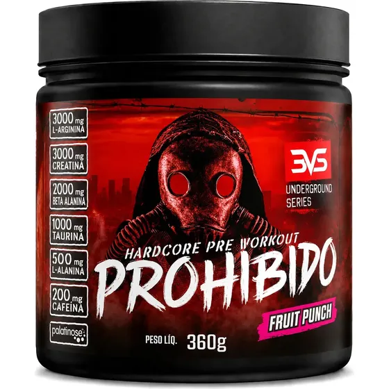Prohibido Pré Treino 360g - Sabor: Fruit Punch - A Combinação Perfeita De 8 Ingredientes Que Proporcionam Energia Do Início Ao Fim Do Seu Treino, Arginina E Palatinose - Extra Forte