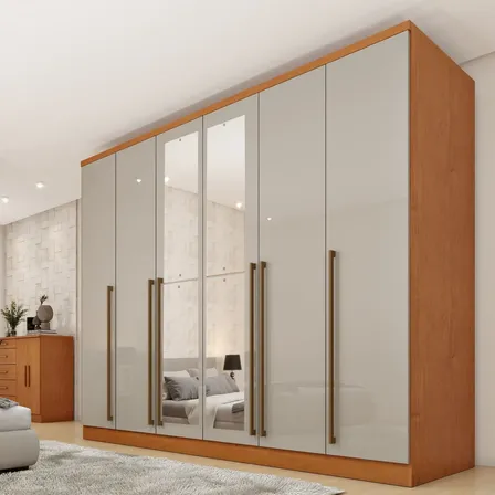 Guarda Roupa Casal 6 Portas 8 Gavetas Com Espelho Portugal Cinamomo/off White