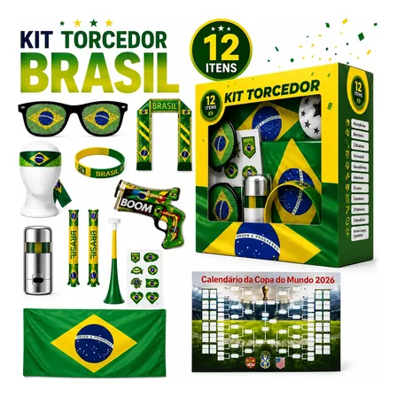 Kit Torcedor Brasil Copa Do Mundo 2026 12 Itens Completo