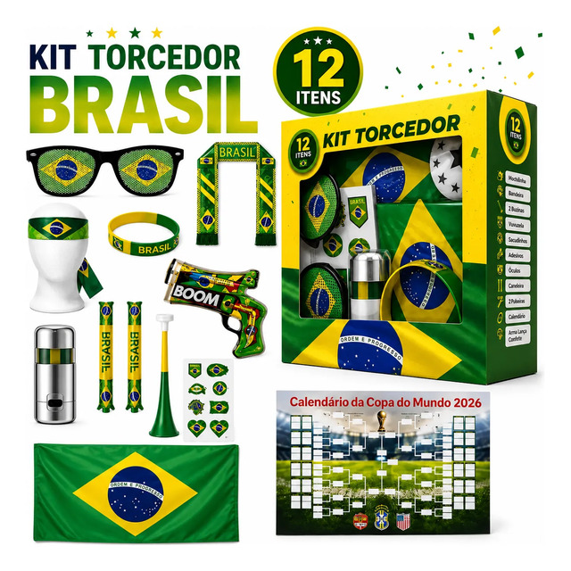 Kit Torcedor Brasil Copa Do Mundo 2026 12 Itens Completo