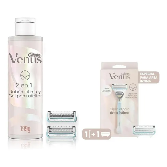 Kit Gillette Venus Área Íntima Afeitadora, Gel Y Repuestos