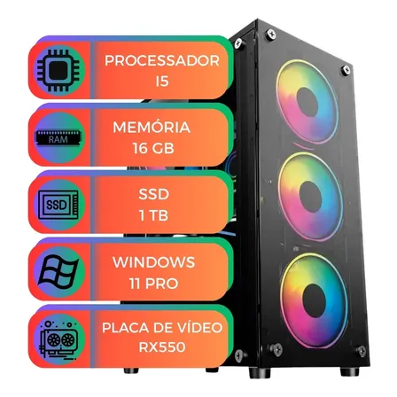 Computador Gamer Multipc I5 16gb Ssd 1 Tb Nvme Rx550 Win 11 1 Tb 16 Gb