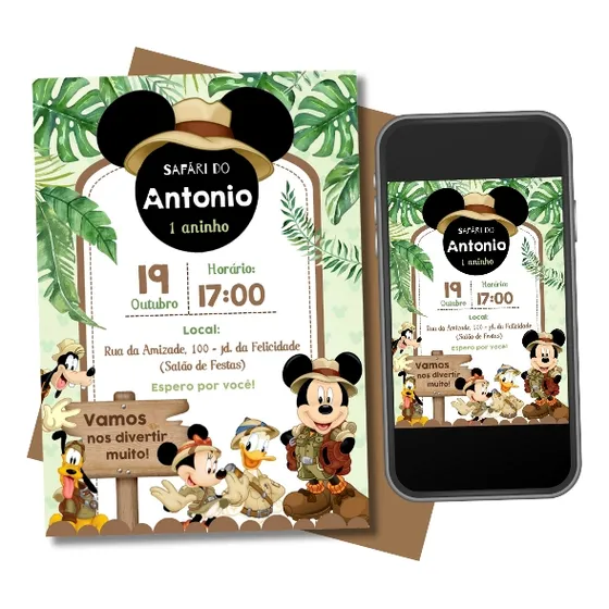 Convite Digital Safari Do Mickey Safari