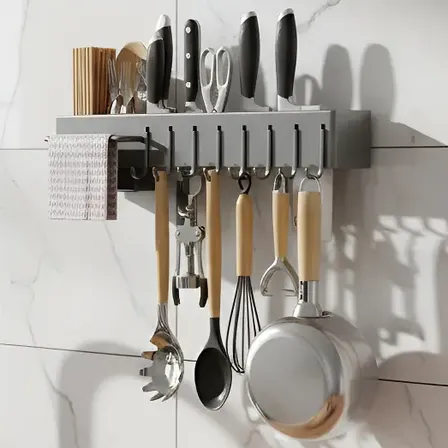 Suporte Parede Cozinha Inox Utensílios Facas Talheres Preto