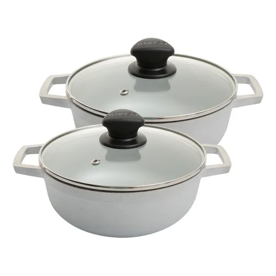 Set De 2 Calderos Natural 22 Cm - 24 Cm Tapa De Vidrio Imusa