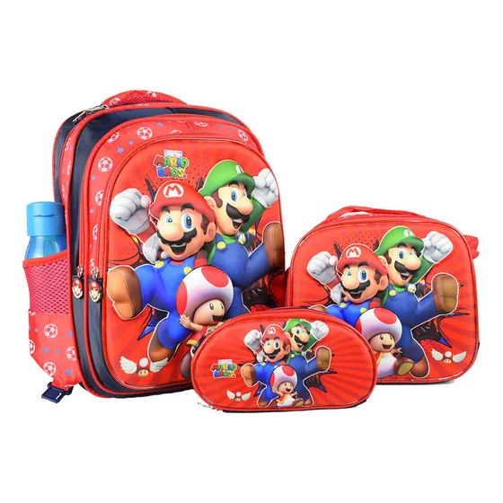 Combo Mochila Primaria Mario Bros 3d, Importacion. No Incluye Botella, Mochila Mario Bros