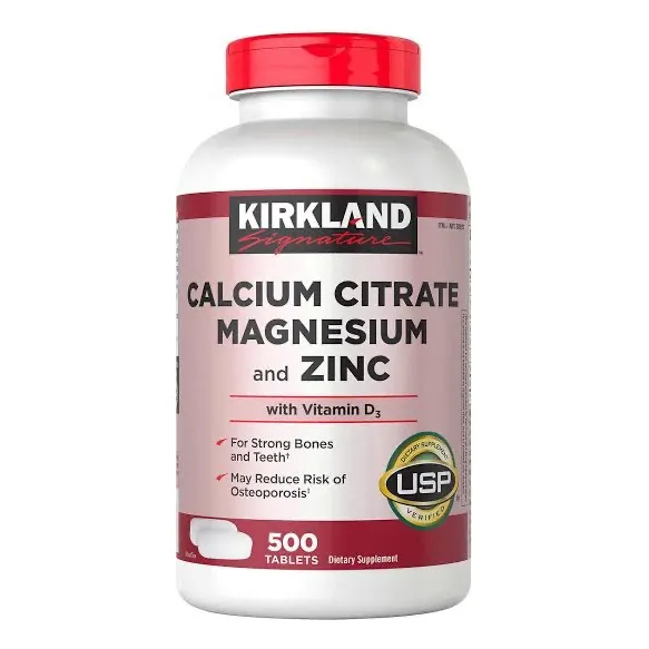 Kirkland Calcio Citrato, Magnesio, Zinc, Vitamin D3 500 Tabs Sin Sabor