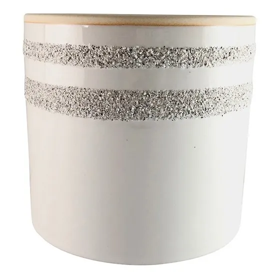 Maceta Recta Ceramica Anillos Blanco