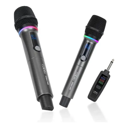 Kit 2 Microfone Coibeu Rgb Sem Fio Profissional Uhf Cinza