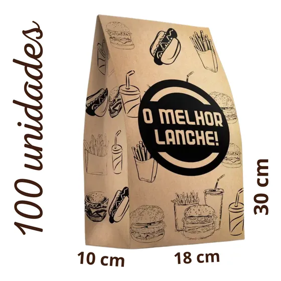 Saco De Papel Kraft Sos Para Delivery Lanche 5kg Com 100un