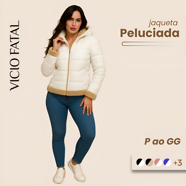 Jaqueta Feminina Puffer Peluciada Bobojaco Nylon Impermeável Jaqueta Feminina Puffer Peluciada Bobojaco Nylon Impermeável