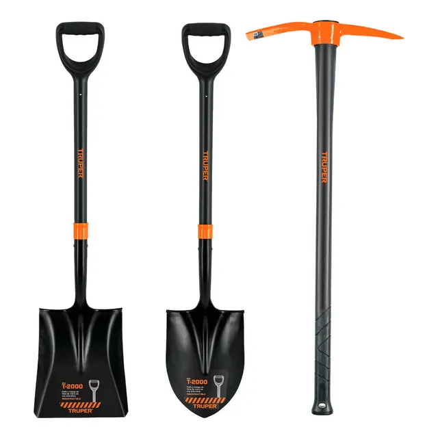 Kit Palas Cuadrada Y Redonda + Talacho Pico 2.5 Lb Truper Color Negro