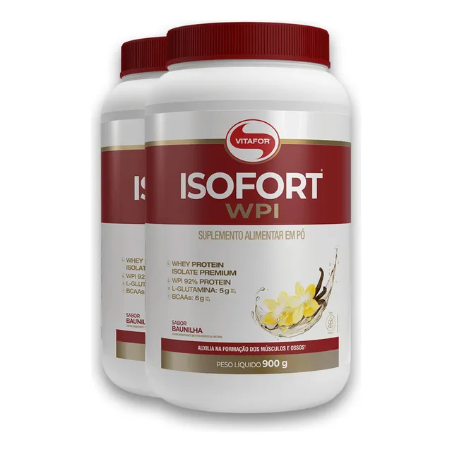 Kit 2 Isofort Vitafor Whey Protein Isolado 900g Sabor Baunilha
