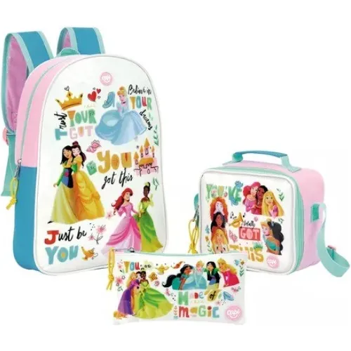 Combo Escolar Morral Cartuchera Y Lonchera Princesas Capi