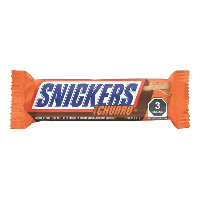 3-pk Barra Snickers Caramelo Nougat De Churrro Cacahuate 41g