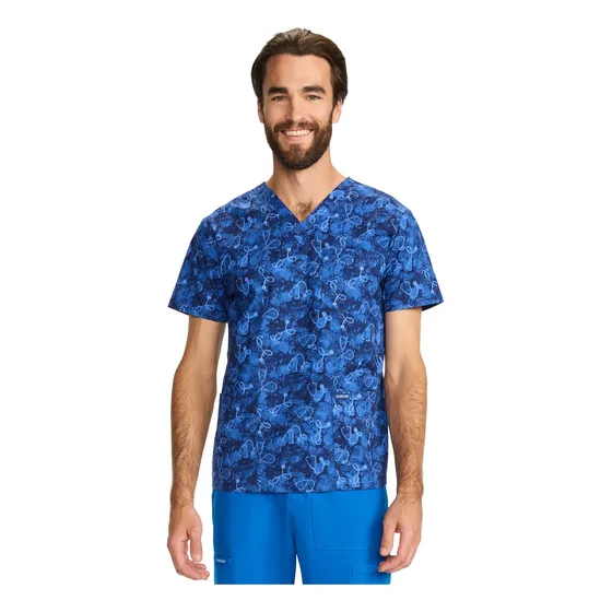Top Clínico Estampado Hombre, Cherokee Prints Ck858 Sbsh Azul Estampado S