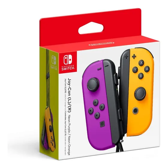 Controle joystick sem fio Nintendo Switch Joy-Con (L)/(R) LED RGB roxo-neón/laranja-neón set x 2 unidades