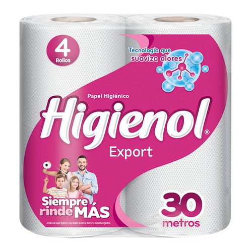 Papel higiénico Higienol Export Plus Suaviza Olores simple 30 m de 4 u