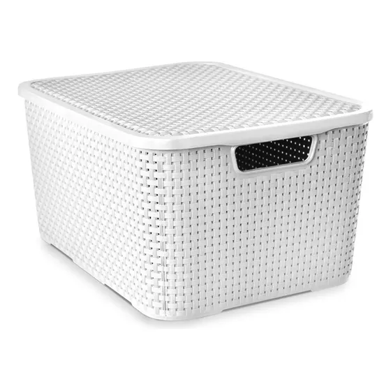Caja Cesto Canasto Organizador Rattan 40lts Tapa - Blanco