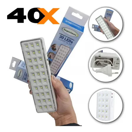 Kit 40 Luminárias de Emergência 30 LEDs Segurimax Bivolt IP20 Autonomia 5h