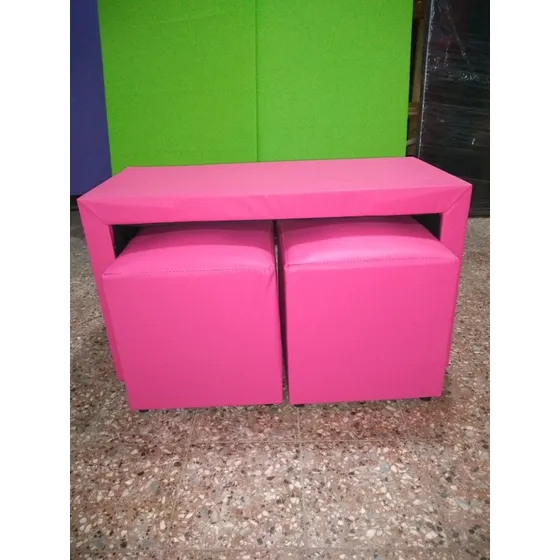 Mesa Puente Y Dos Minis Puff  30 X 30 Fapris Juego De Chicos
