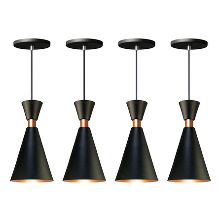 Kit 4 Pendente Lustre Mini Pequim 24cm Em Alumínio Preto Iluminar Ambiente Kit 4 Pendente Lustre Mini Pequim 24cm Em Alumínio Preto Iluminar Ambiente