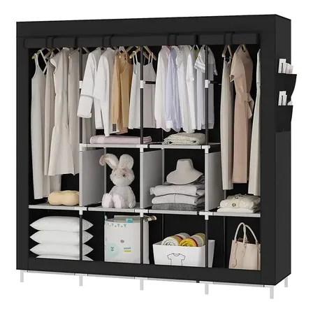 Organizador De Roupas 4 Colunas Portátil Grande Guarda-roup Preto