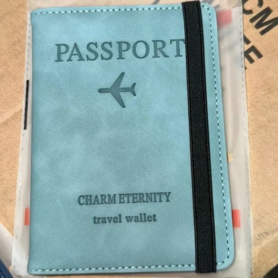 Funda Porta Pasaporte Documentos Funda Protectora Viaje Color Azul Claro Diseño De La Tela Cuero