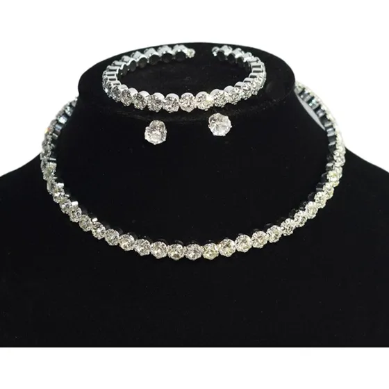 Conjunto Colar Brincos E Pulseira Noiva Festa Madrinha C42