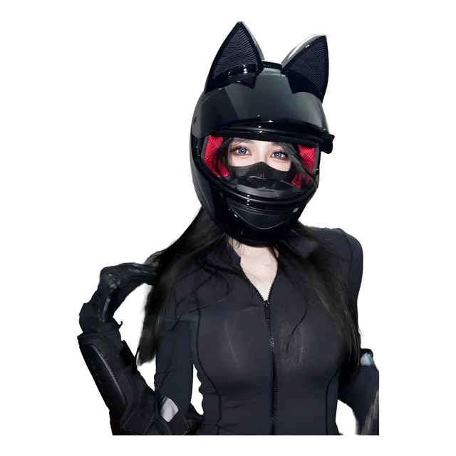 Casco Moto Mujer Con Orejas De Gato Dot Certificado Negro Orejas De Gato L