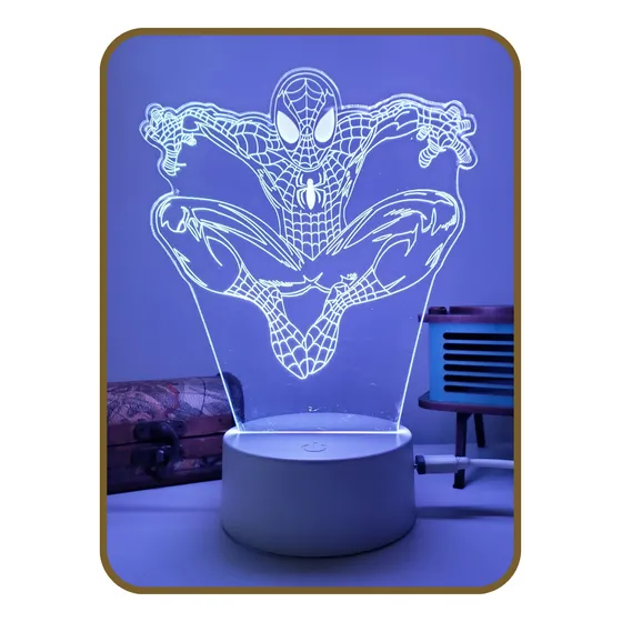 Luminária Noturna Presente Criativo Infantil Homem Aranha Cúpula 16 Cores Estrutura Branco