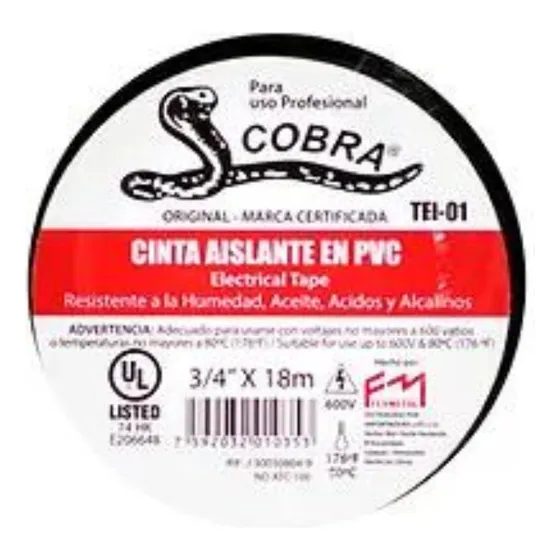 Teipe Electrico Cobra 3/4 X 18mts Pack 10