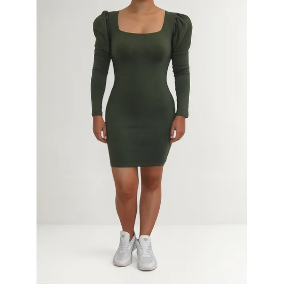 Vestido Corto Escote Cuadrado Manga Larga Puff Bombacha Moda