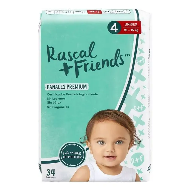Pañal Premium Rascal Friends Etapa 4 - Bolsa Con 34 Pañales