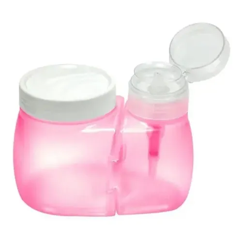 Frasco dosador e porta algodão para manicure e pedicure rosa Santa Clara