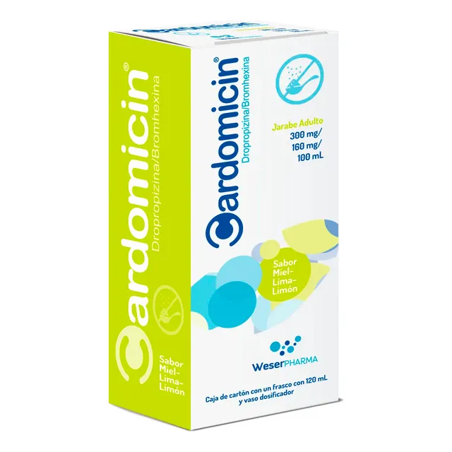 Cardomicin Jarabe Sabor Miel-lima Limón 300 Mg/160 Mg/100 Ml, 1 Frasco 120 Ml