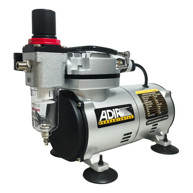 Mini Compresor Aire Aerógrafos 1/6hp Adir 675 Color Plateado Fase eléctrica Monofásica Frecuencia 60 Hz