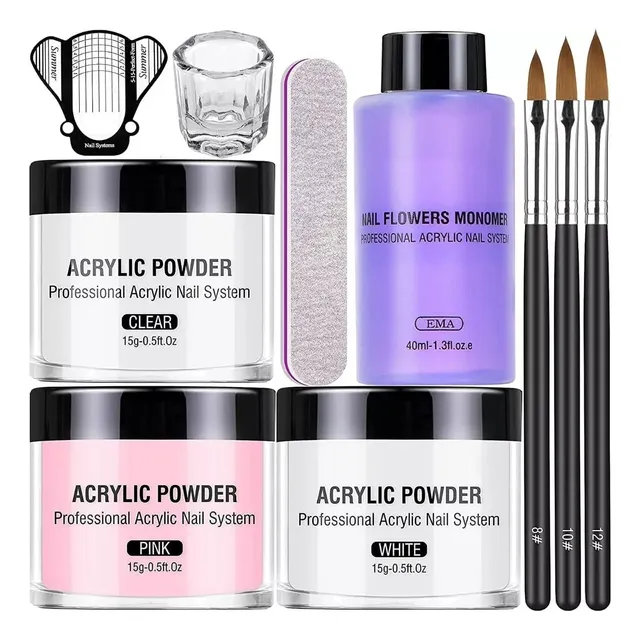 Kit De Uñas Extención Acrílico Polvo Y Monómero Líquido