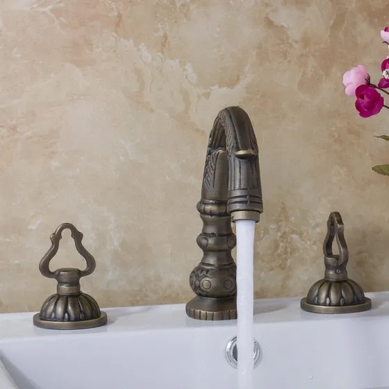 Griferia Bimando Bronce Negro Dorado Cisne Baño De Lujo