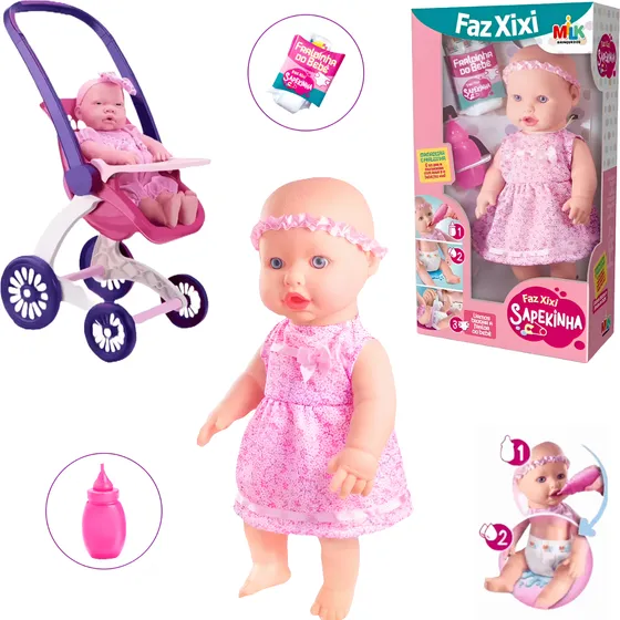 Kit Boneca Sapekinha + Carrinho Faz Xixi C/ Mamadeira Frauda