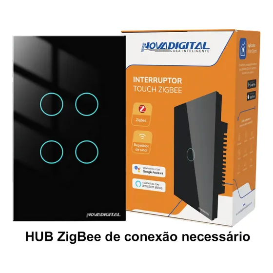 Interruptor Inteligente Touch NovaDigital 4 Botões p/ Automação Residencial Zigbee