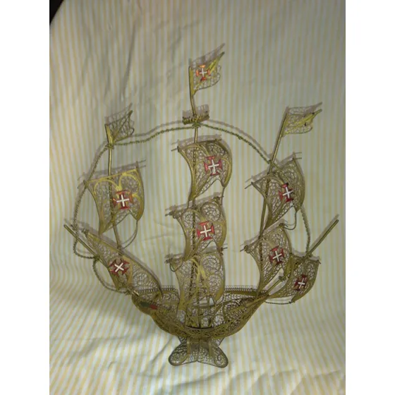 Barco Fragata Caravela Escultura Antiga Ferro De Portugal 