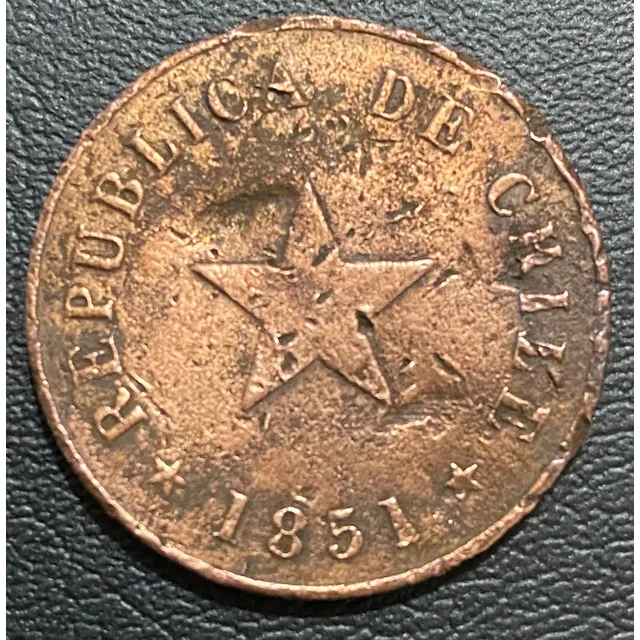Moneda Chile, 1 Centavo Economía Es Riqueza 1851, Cobre