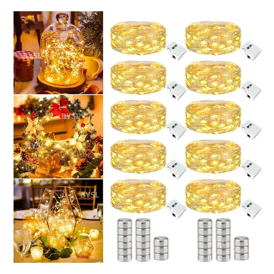 Kit 10 Fio Fada Cordão Luz Decoração Pisca Pisca 2m 20 Leds Iluminação Pilhas Para Garrafas Árvore De Natal Casamento