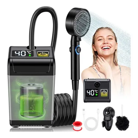 Ducha Portátil Para Acampar Al Aire Libre Eléctricas 6800mah Cabezal De Ducha Con Pantalla Led,modos Pulverización Ipx7,ducha Al Aire Libre Para Senderismo, Viajes, Mascotas Gris
