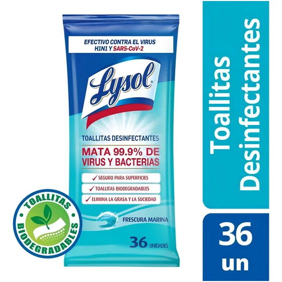 Lysol Toallitas Desinfectantes Frescura Marina X 36 Un