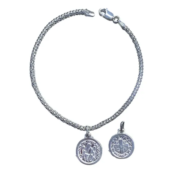 Pulseira Pipoca G  Pingente São Bento Prata 925 Ref. 563p